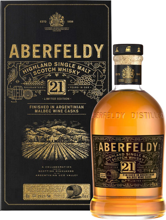 Aberfeldy Limited Edition 21 Years Finished In Argentinian Malbec Wine Cask Highland Single Malt Scotch Whisky