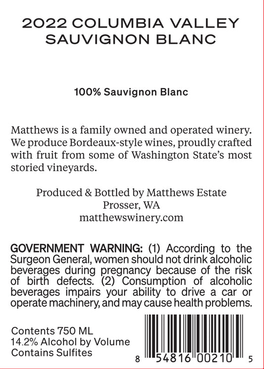 Matthews Sauvignon Blanc Columbia Valley 2022
